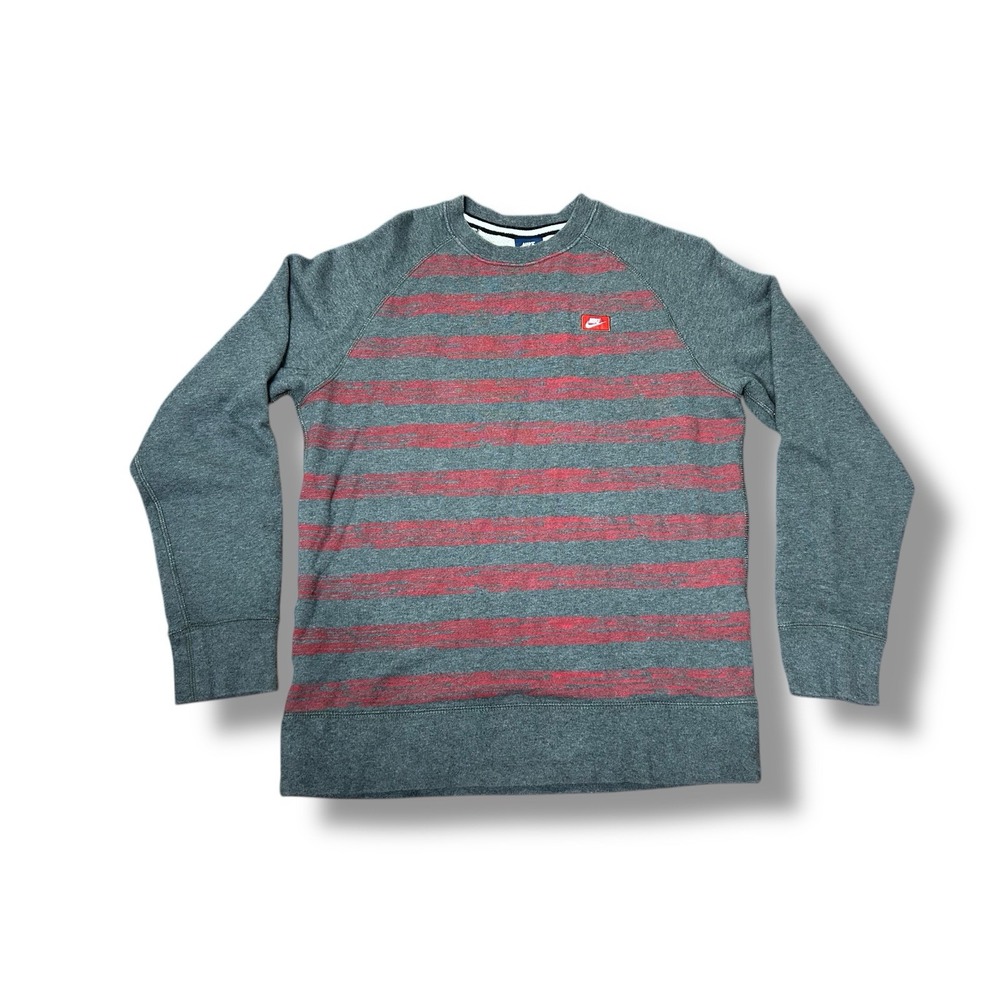 Vtg Y2K Nike Blue Tag Men's Medium M Gray‎ Red Striped Logo Crewneck Sweatshirt